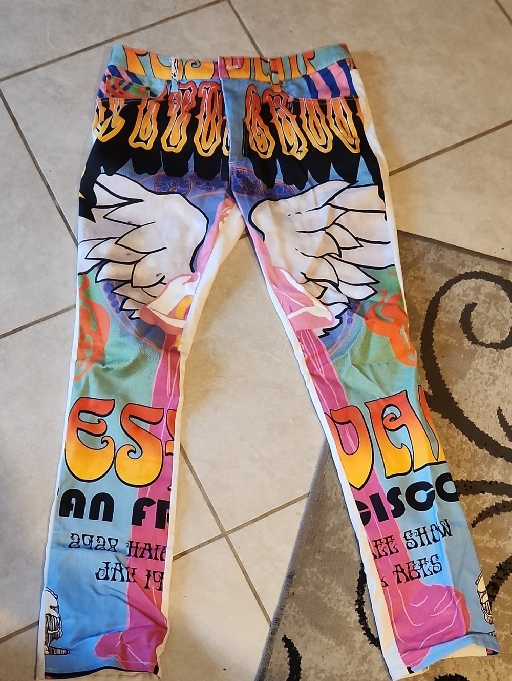MNML Multicolor Graphic Jeans – Vibrant Wing Print Sz 34